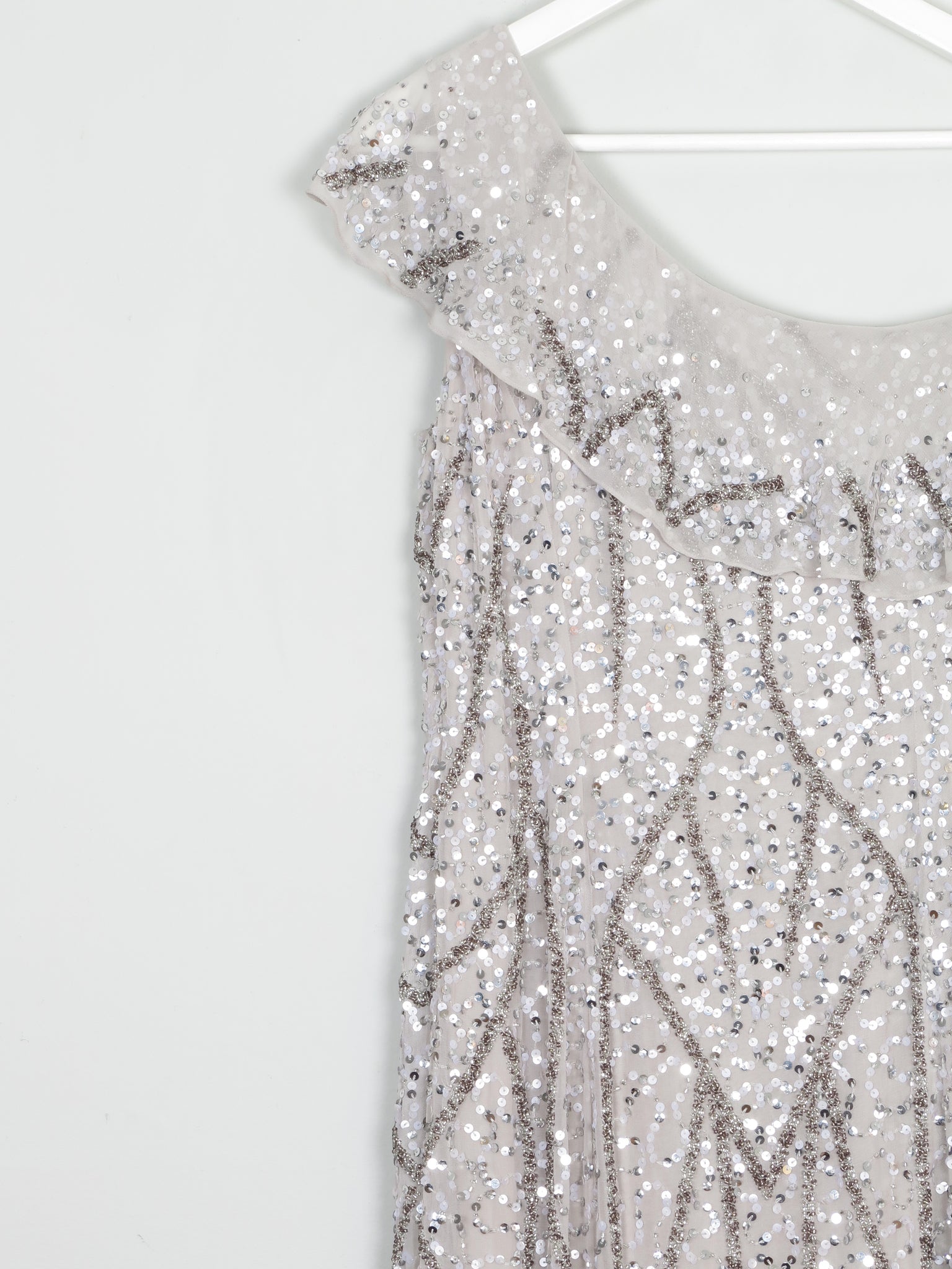 Grey/Silver Beaded Full Length One Shoulder Evening Dress 10