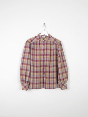 Women's Check Vintage Beige & Wine Blouse With Collar M/L