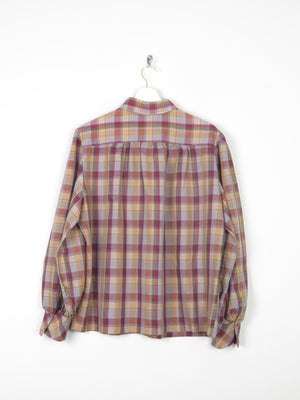 Women's Check Vintage Beige & Wine Blouse With Collar M/L