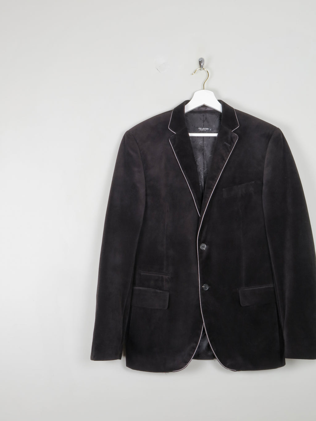 Mens Black Velvet jacket With Trim 42" - The Harlequin