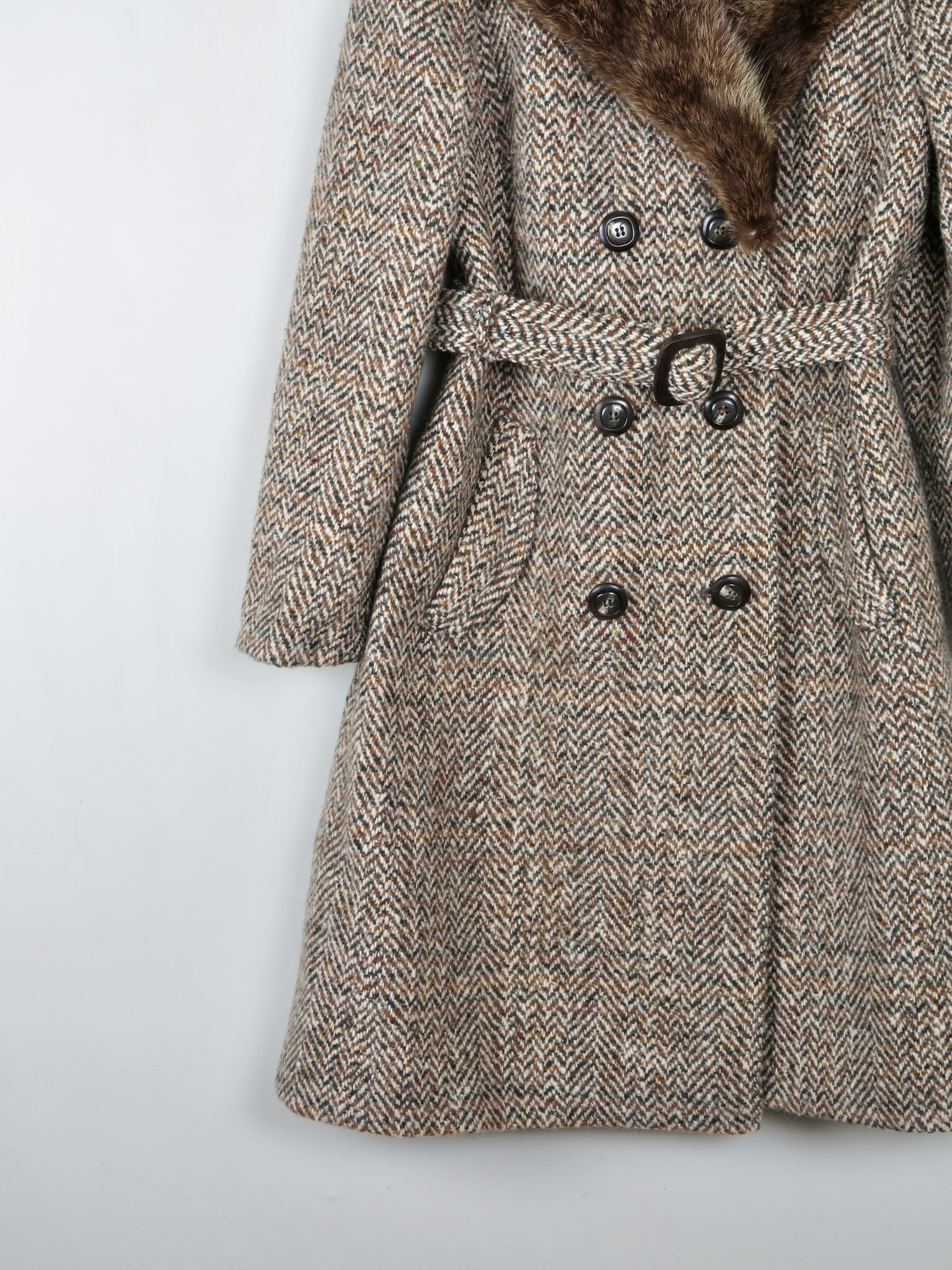 Women's 1970s Tweed Coat With Fur Collar 10/12