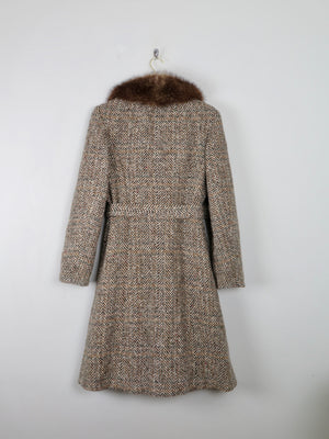 Women's 1970s Tweed Coat With Fur Collar 10/12