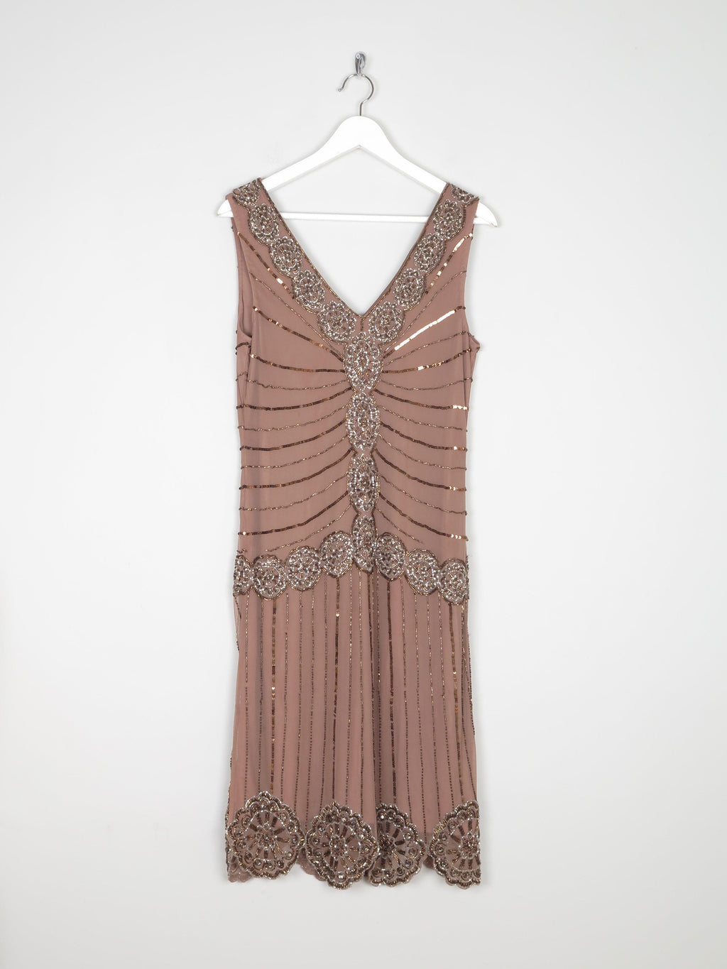 Mocha Beaded 1920s Flapper Style Dress L 14/16 - The Harlequin