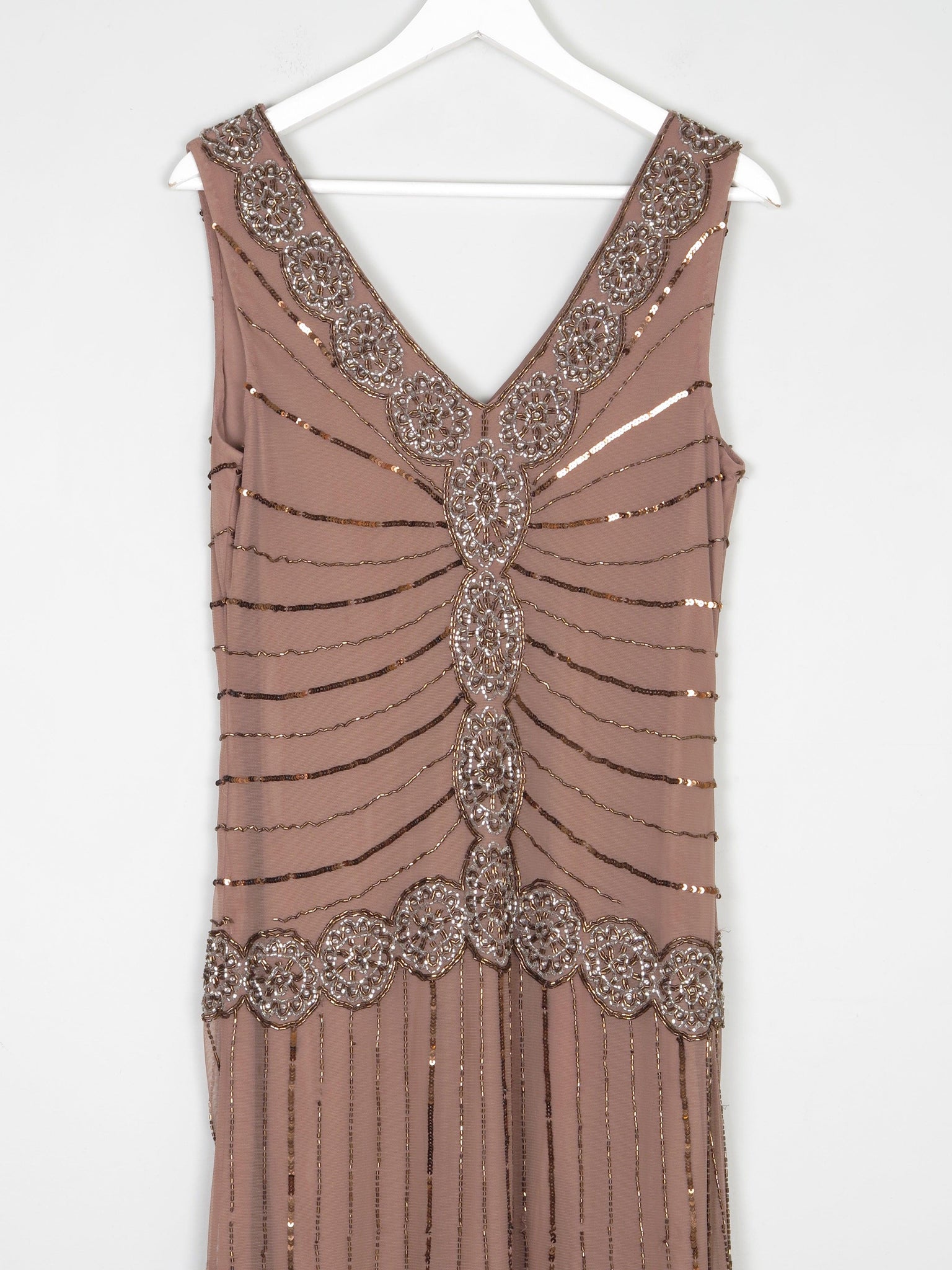 Mocha Beaded 1920s Flapper Style Dress L 14/16
