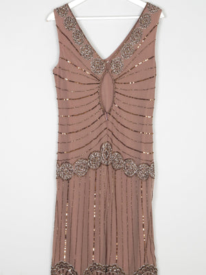 Mocha Beaded 1920s Flapper Style Dress L 14/16 - The Harlequin
