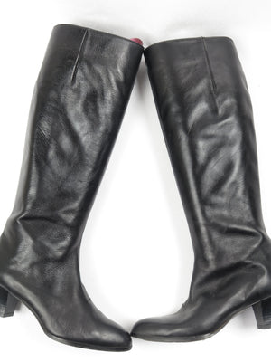 Women's Black Leather 1970s  Long Boots 4/37