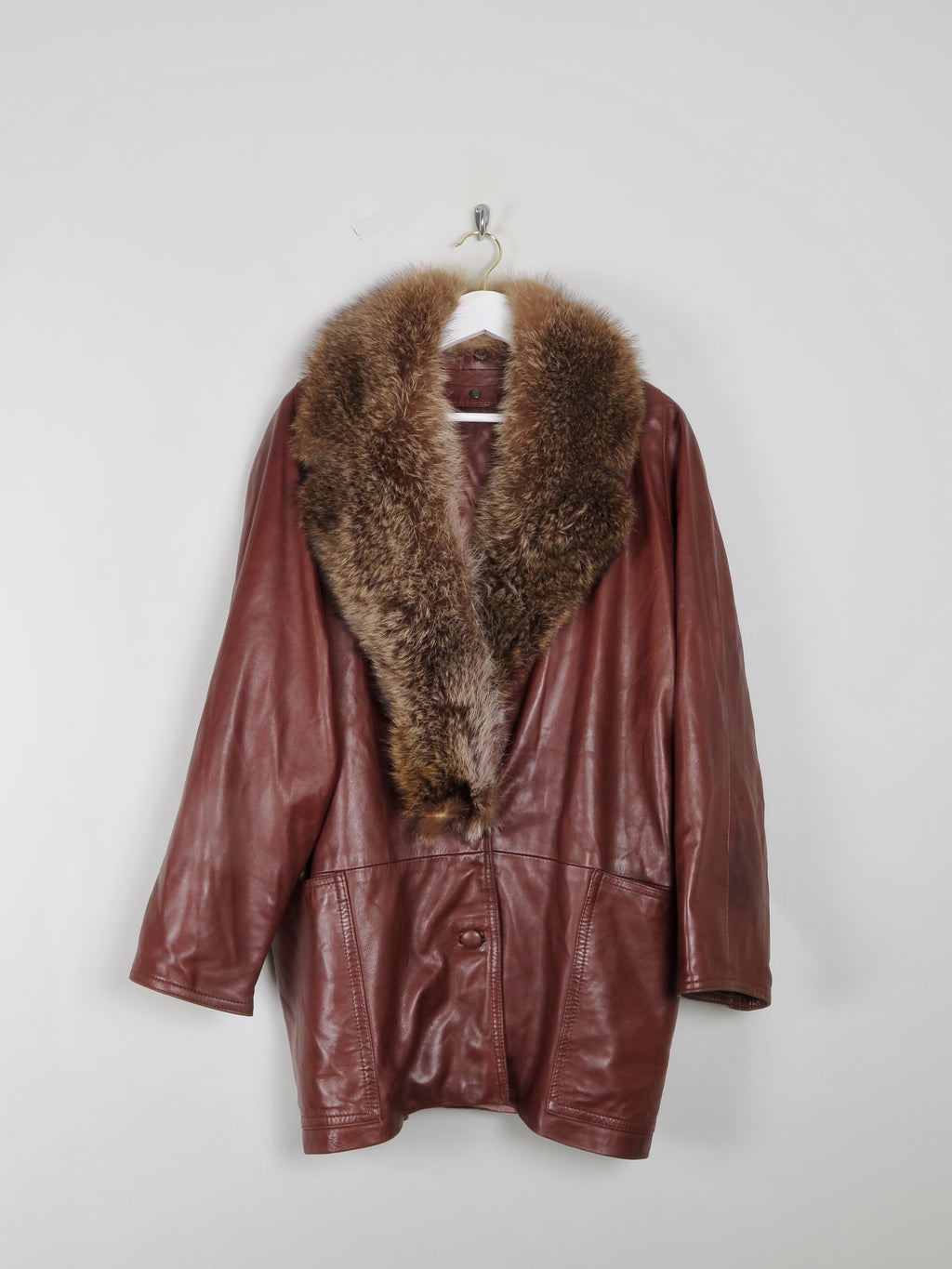 Womens Brown Leather Jacket With Real Fur Collar M