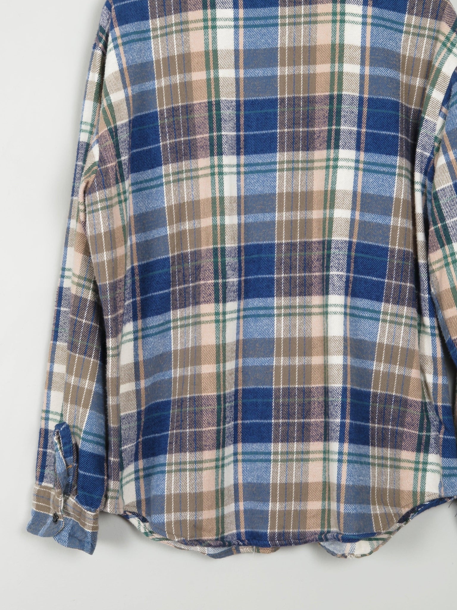 Men's Cream /Blue/Brown/Brown Heavy Quality Vintage Flannel Shirt L - The Harlequin