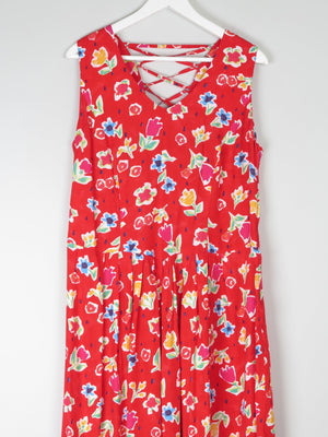 Vintage Red 1990s Summer Dress With Floral Print L