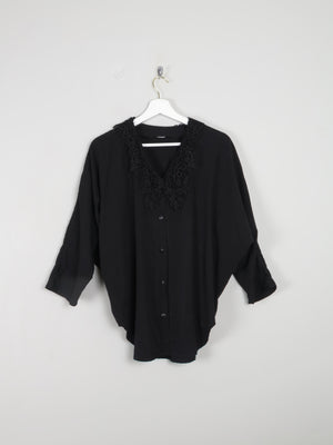Black Vintage Blouse With Lace Collar M/L