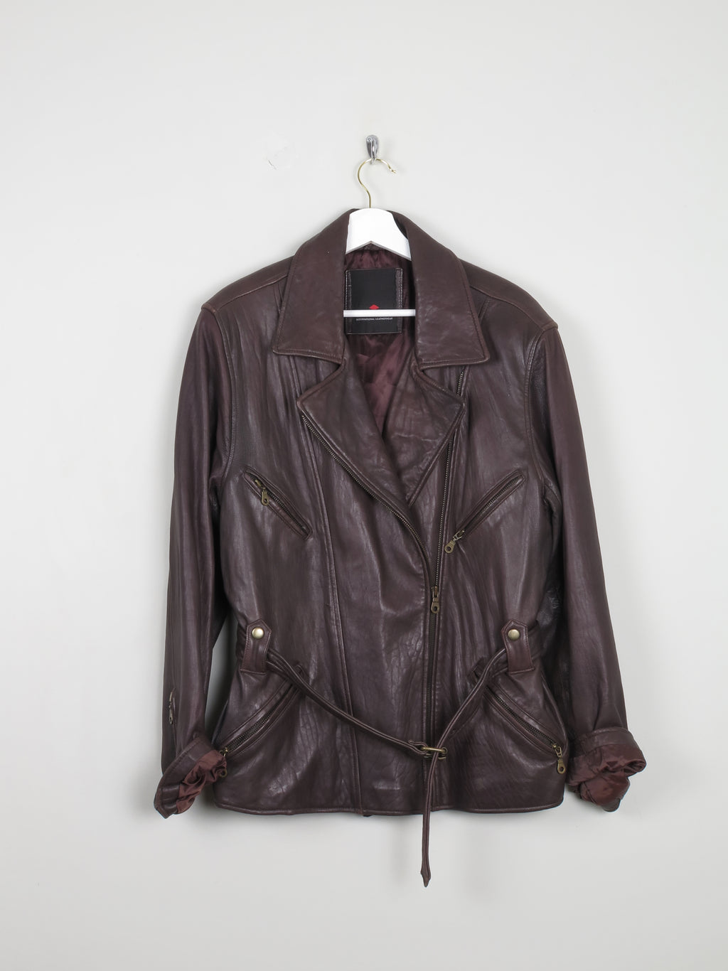 Women's Brown/Wine Vintage Biker Style Leather Jacket M Oversized