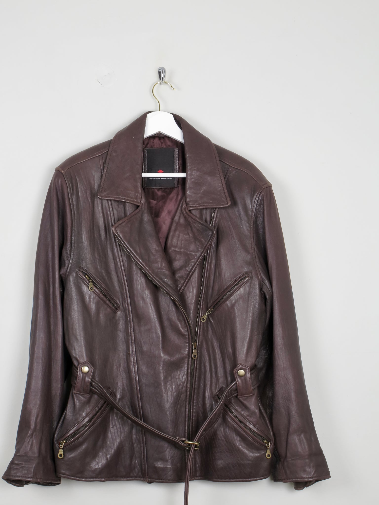 Women's Brown/Wine Vintage Biker Style Leather Jacket M Oversized - The Harlequin