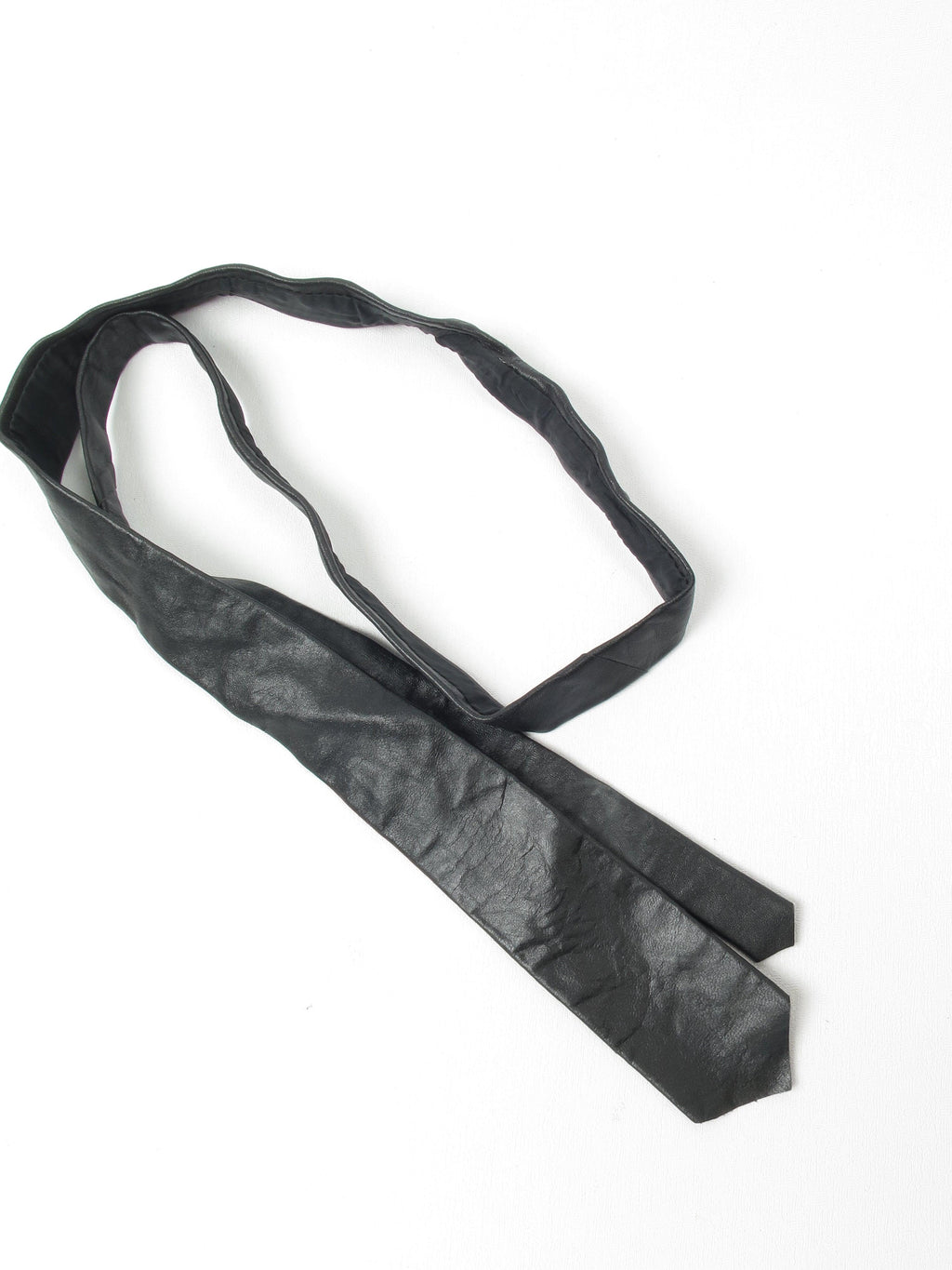 Black Leather Skinny Tie - The Harlequin