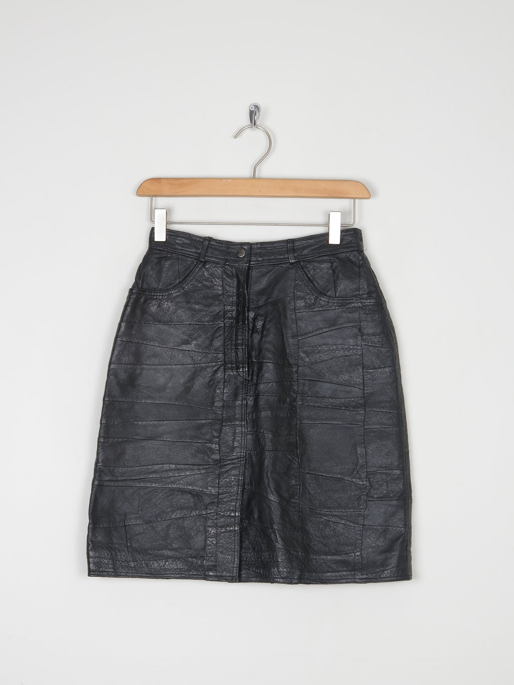 Vintage Black Leather Patchwork Mini Skirt 26" 6 - The Harlequin