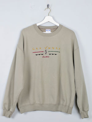 Men's Khaki Vintage Sweatshirt With Las Vegas Embroidered Logo L
