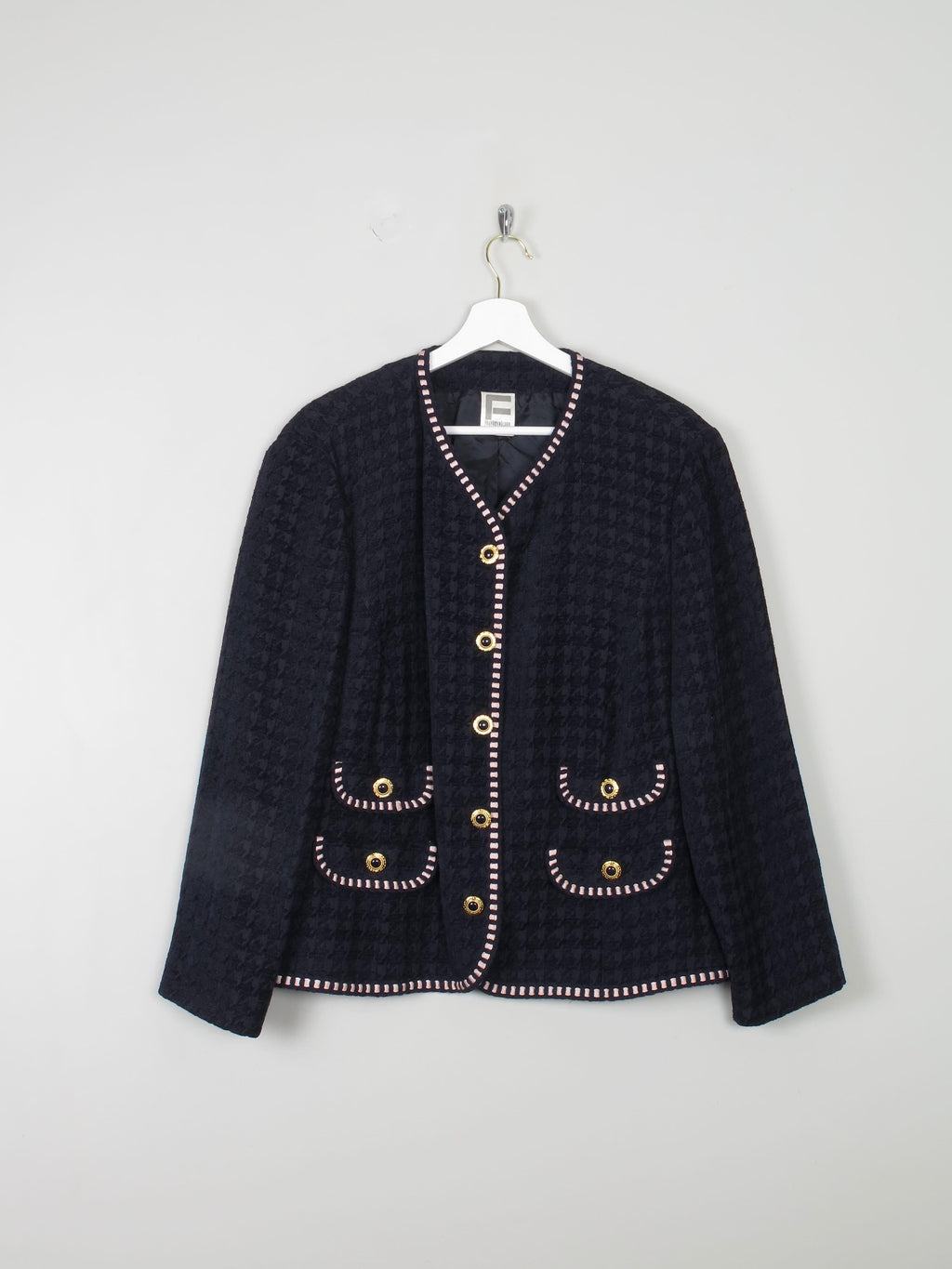 Women's Vintage Designer Style Navy Chenille Jacket L/XL
