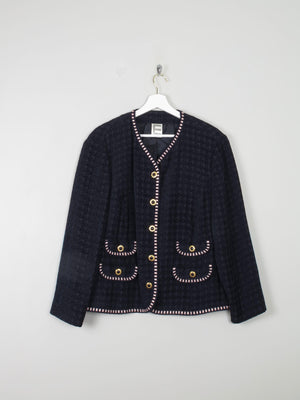 Women's Vintage Designer Style Navy Chenille Jacket L/XL - The Harlequin
