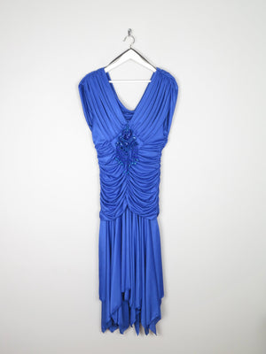 Electric Blue 1980s Draped Dress 10/12