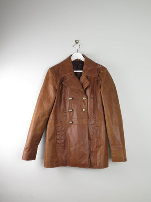 Women’s Tan Leather Double Breasted 3/4 Coat L - The Harlequin