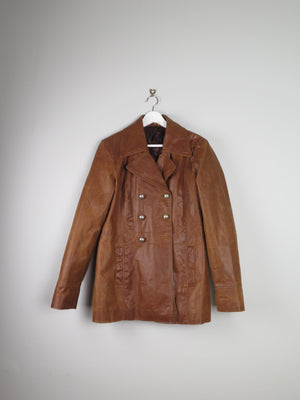 Women’s Tan Leather Double Breasted 3/4 Coat L - The Harlequin