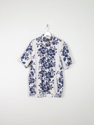 Men's Vintage Hawaiian Style Cream & Navy Wrangler Shirt L /XL
