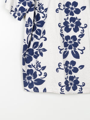 Men's Vintage Hawaiian Style Cream & Navy Wrangler Shirt L /XL
