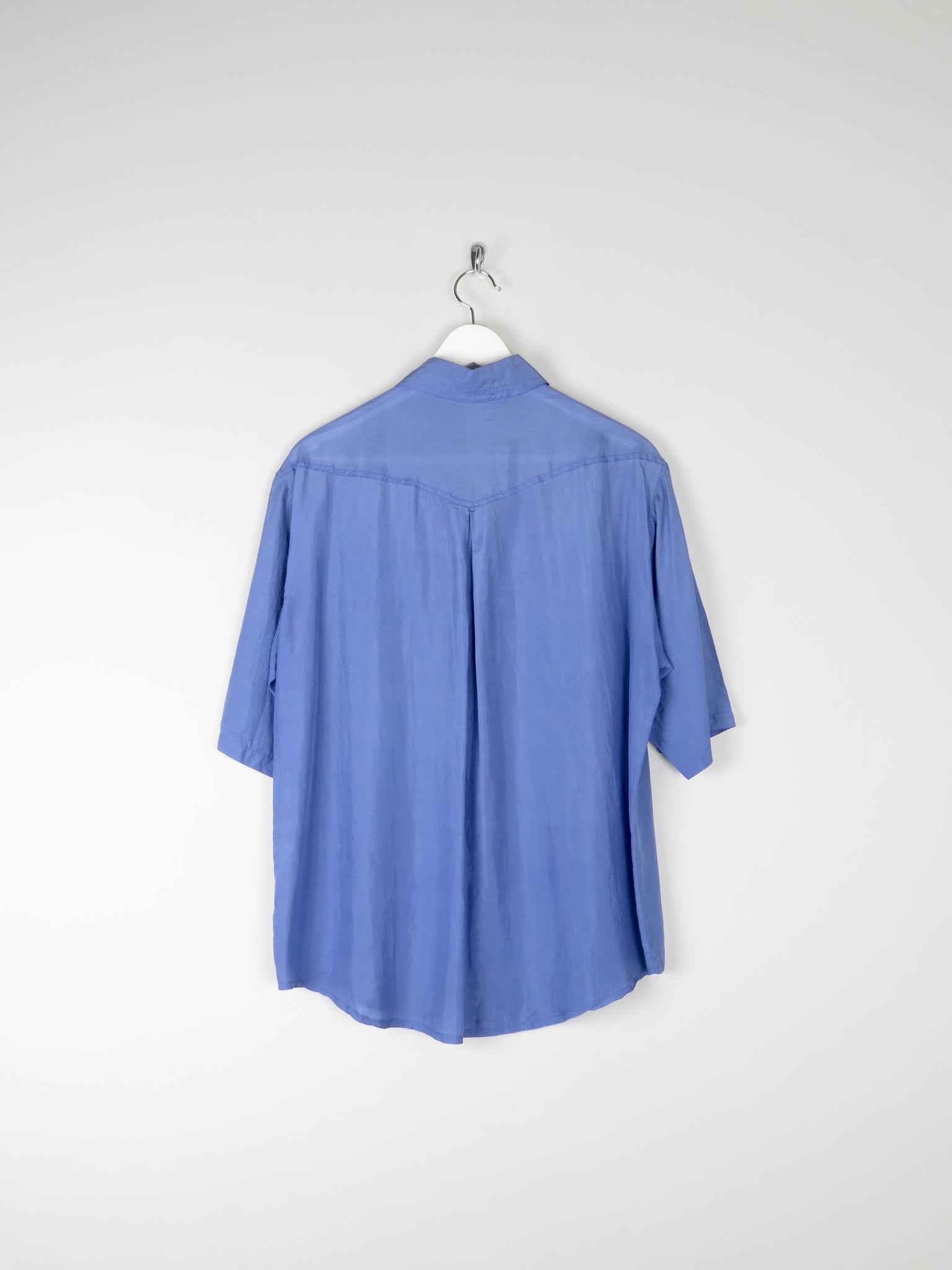 Blue Silk Ladies Short Sleeve Blouse M