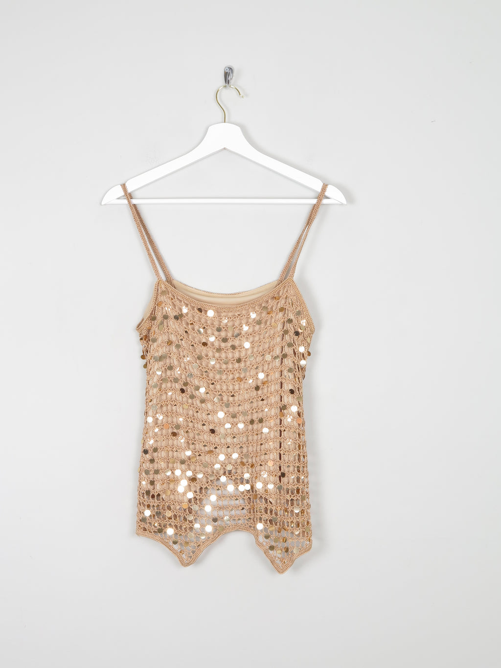 Vintage Gold Crochet & Gold Disc Camisole Top S