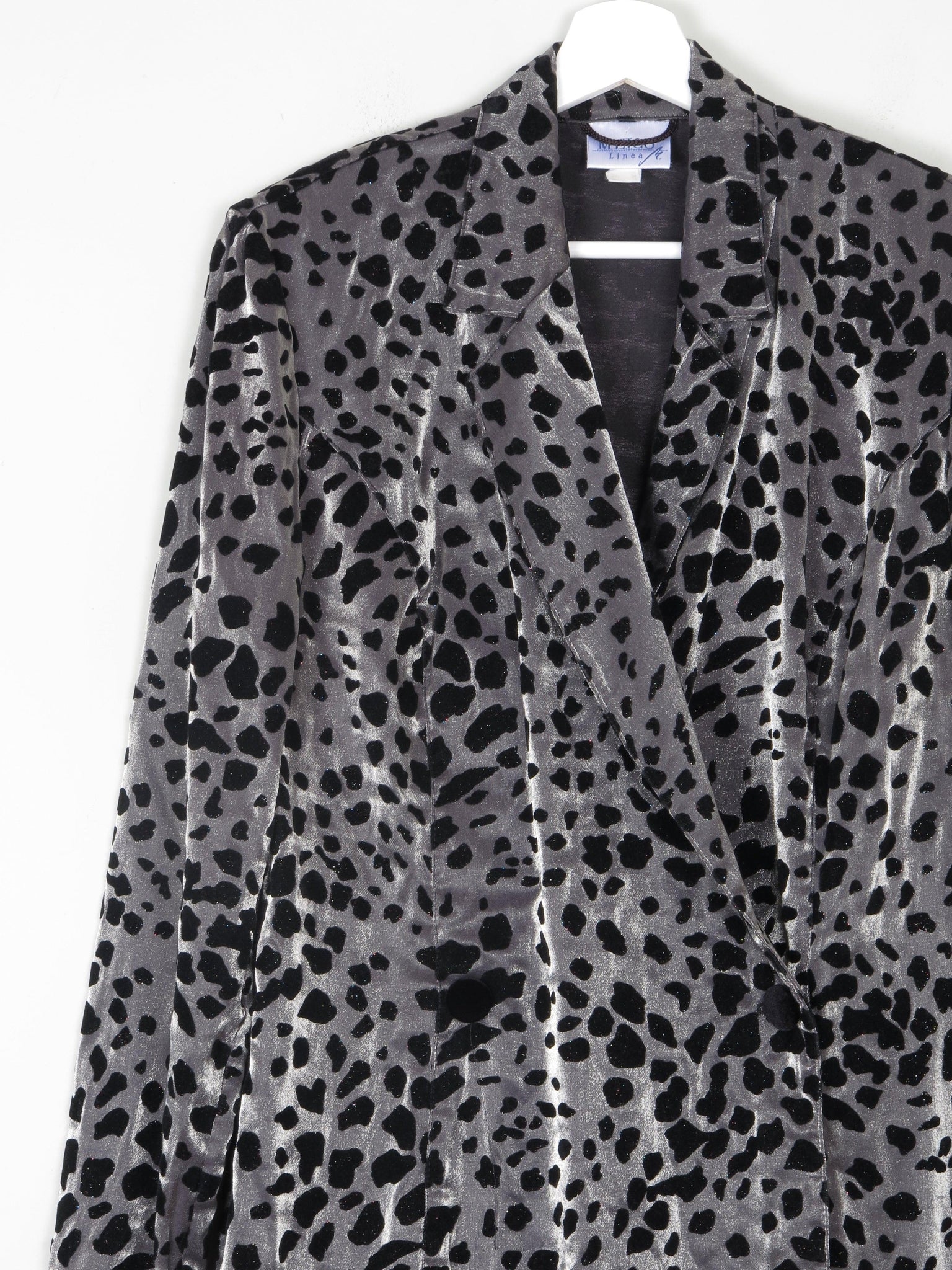 Women's Silver Longline Blazer With Leopard Devore Print M - The Harlequin