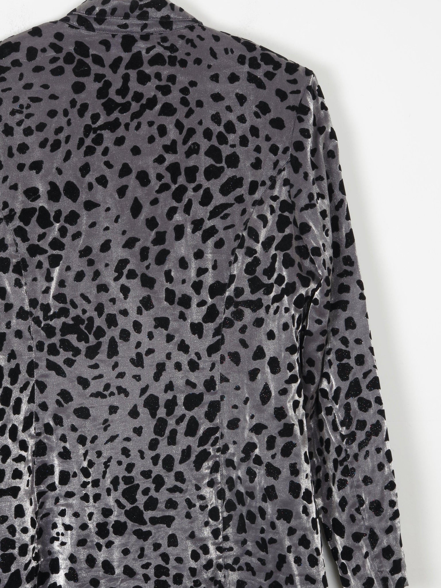 Women's Silver Longline Blazer With Leopard Devore Print M - The Harlequin
