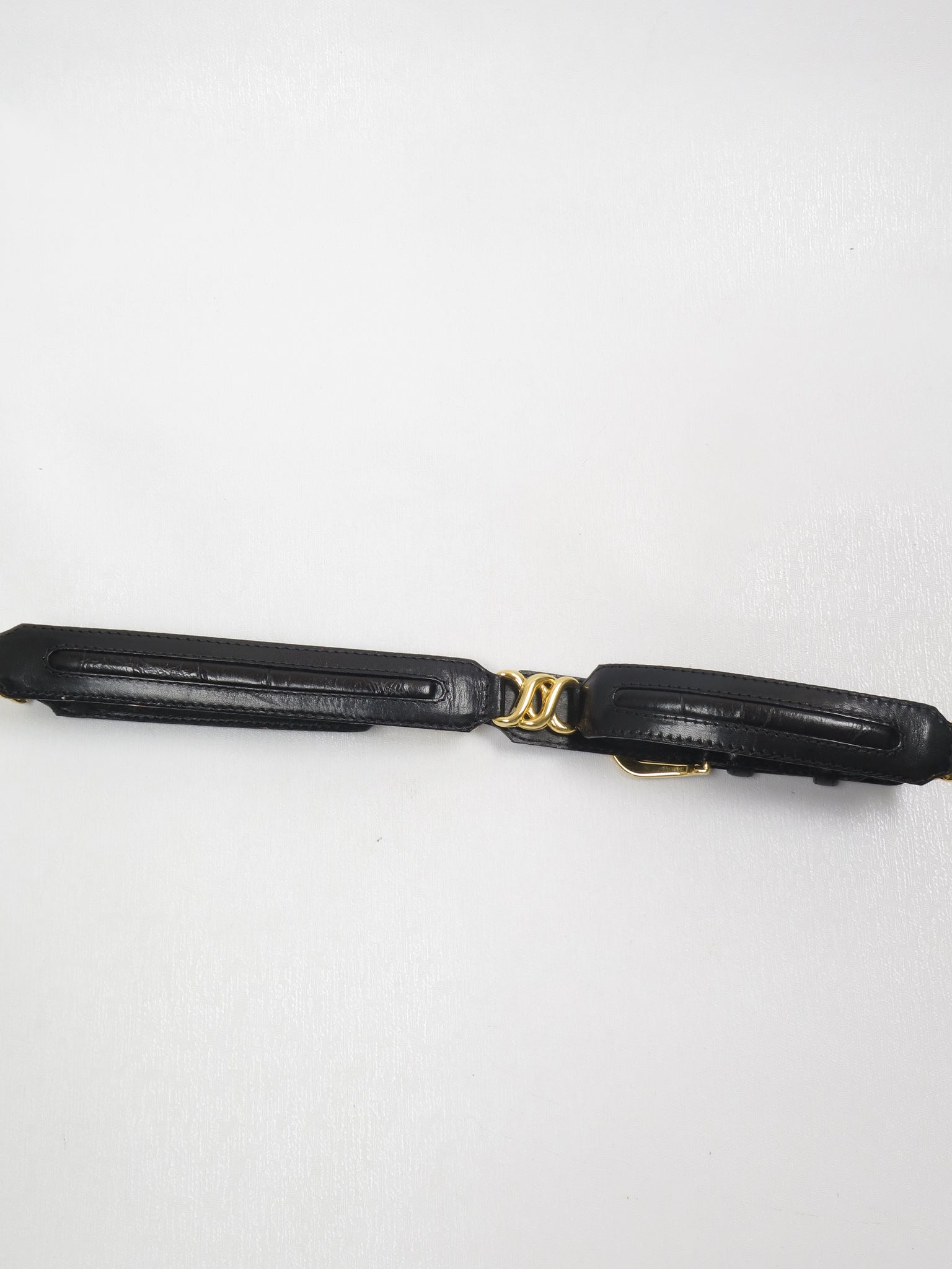 Women's Black Leather 1980s Waist Belt