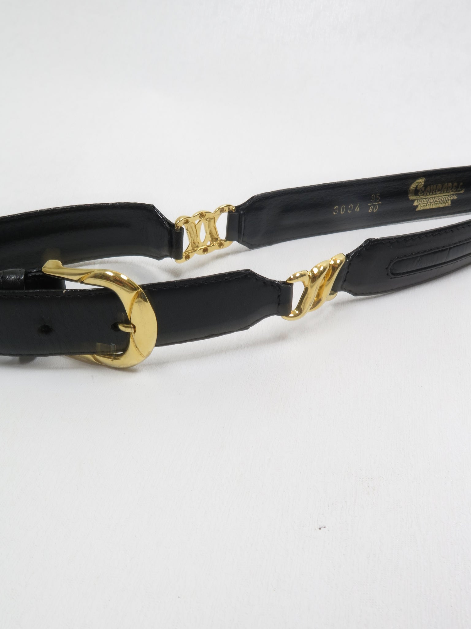 Women's Black Leather 1980s Waist Belt