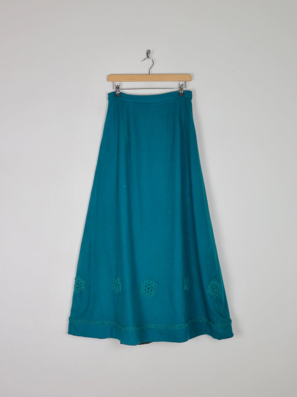 Aqua Green Wool Flared Maxi Skirt M - The Harlequin