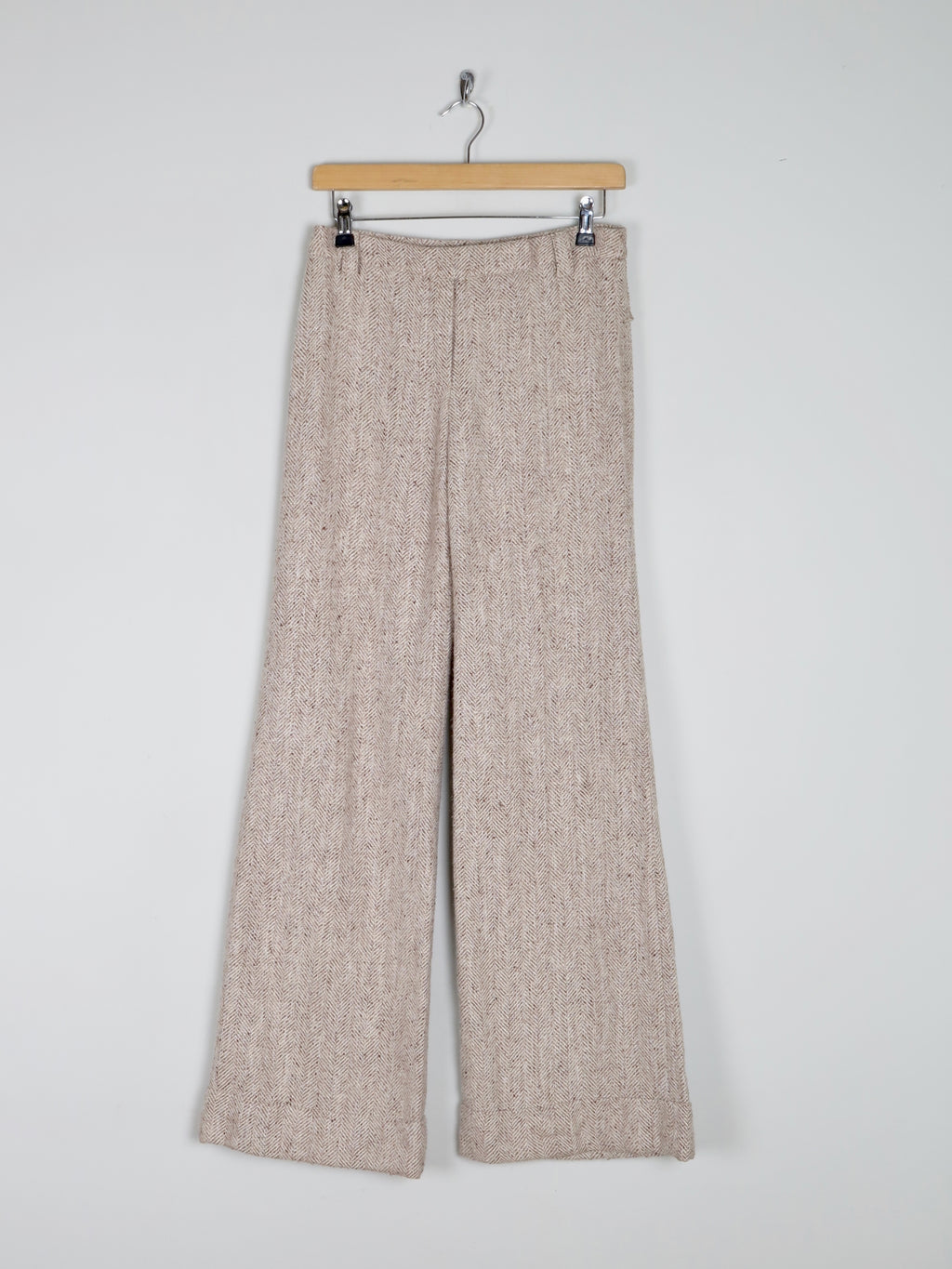 Women's Oatmeal Cream Tweed Flared Trousers 8/10 29"