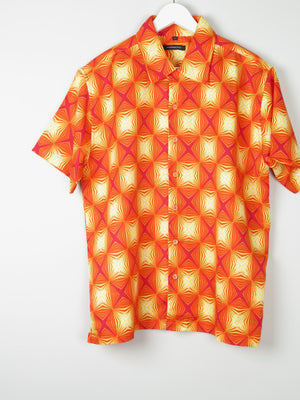 Men's Orange Printed Hawaiian Shirt L