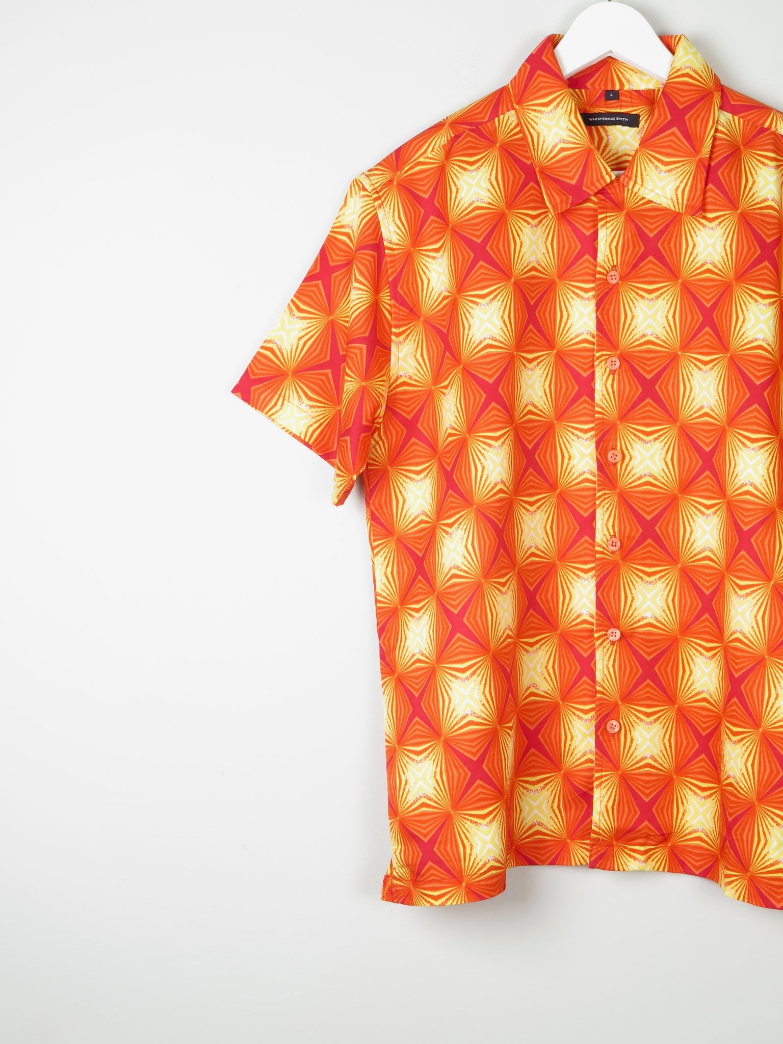 Men's Orange Printed Hawaiian Shirt L