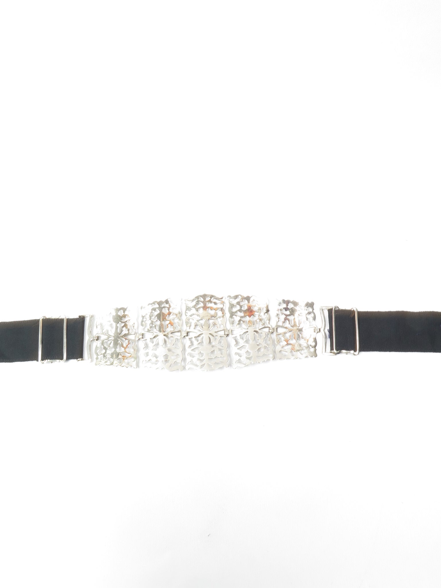 Silver Metal  Filigree Belt With Fabric {Adjustable}