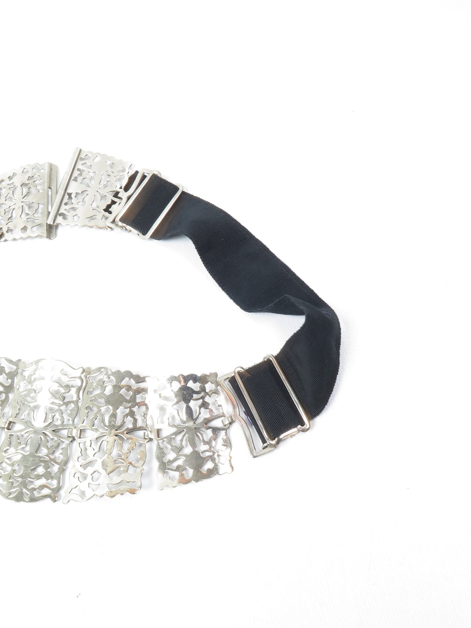 Silver Metal  Filigree Belt With Fabric {Adjustable}