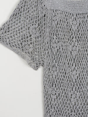 1970s Silver Hand Crochet Dress S/M