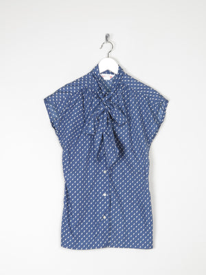 Blue Printed Vintage tie Neck Blouse S/M - The Harlequin