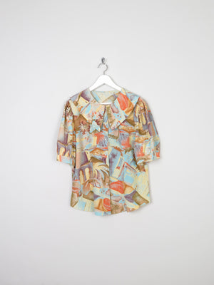 Printed Vintage  Blouse With Collar M/L