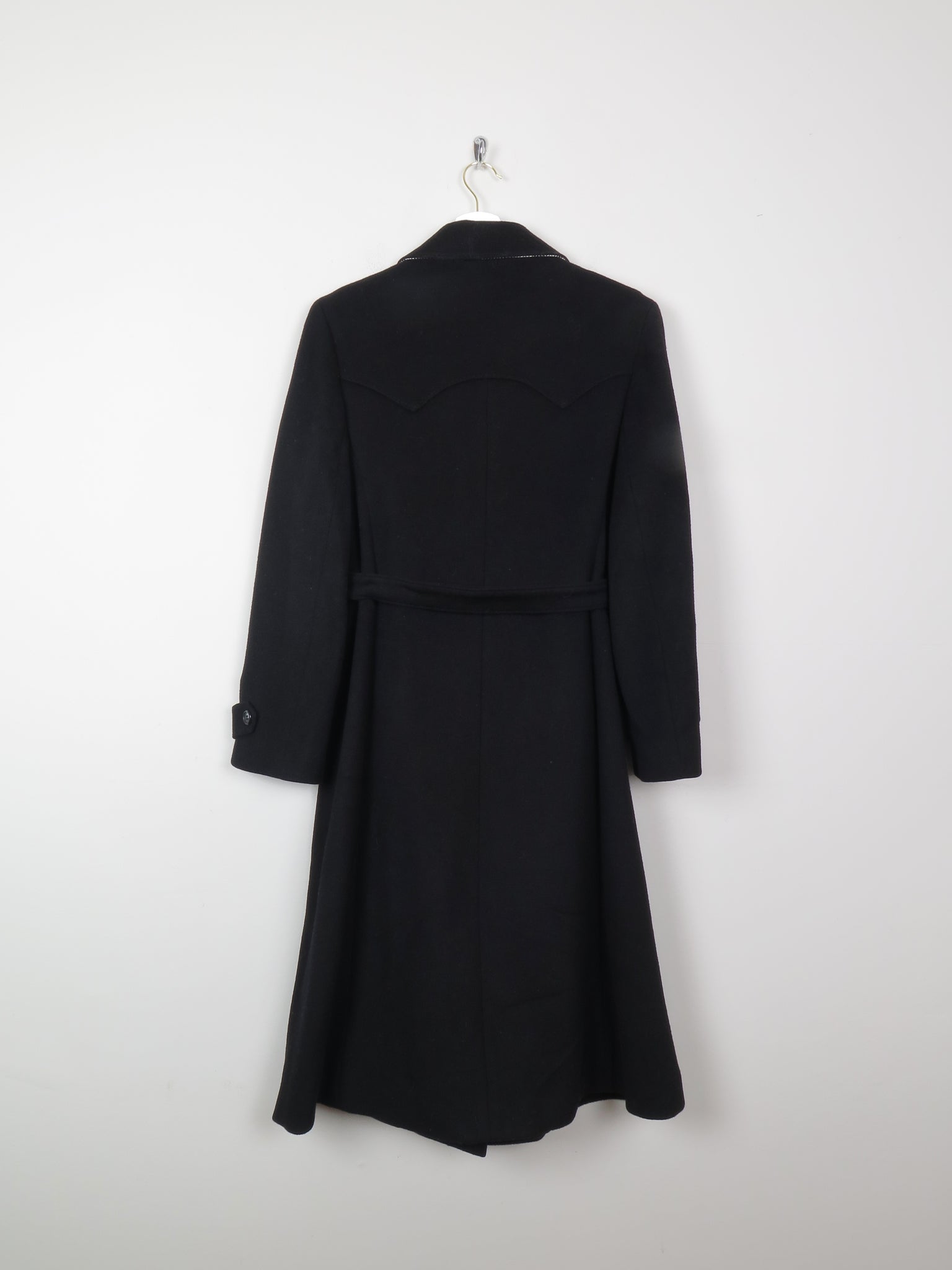 Women's Black Wool 1970s Trench Style Coat 10
