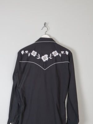 Men's Black Vintage Embroidered Western Shirt S - The Harlequin