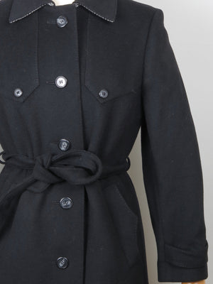 Women's Black Wool 1970s Trench Style Coat 10