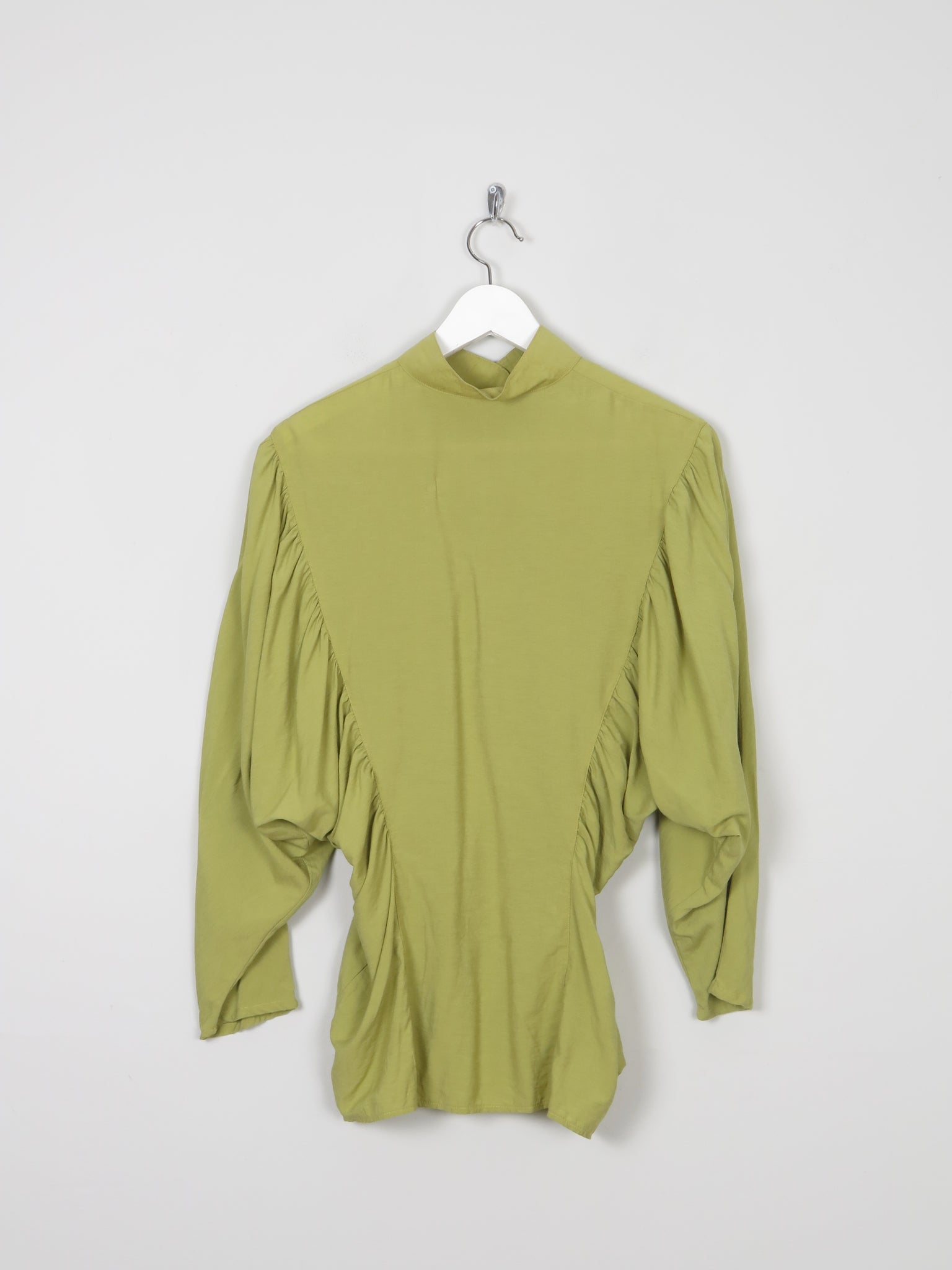 Lime Green Vintage Blouse With Bat Wing Sleeves Relaxed Fit S - The Harlequin