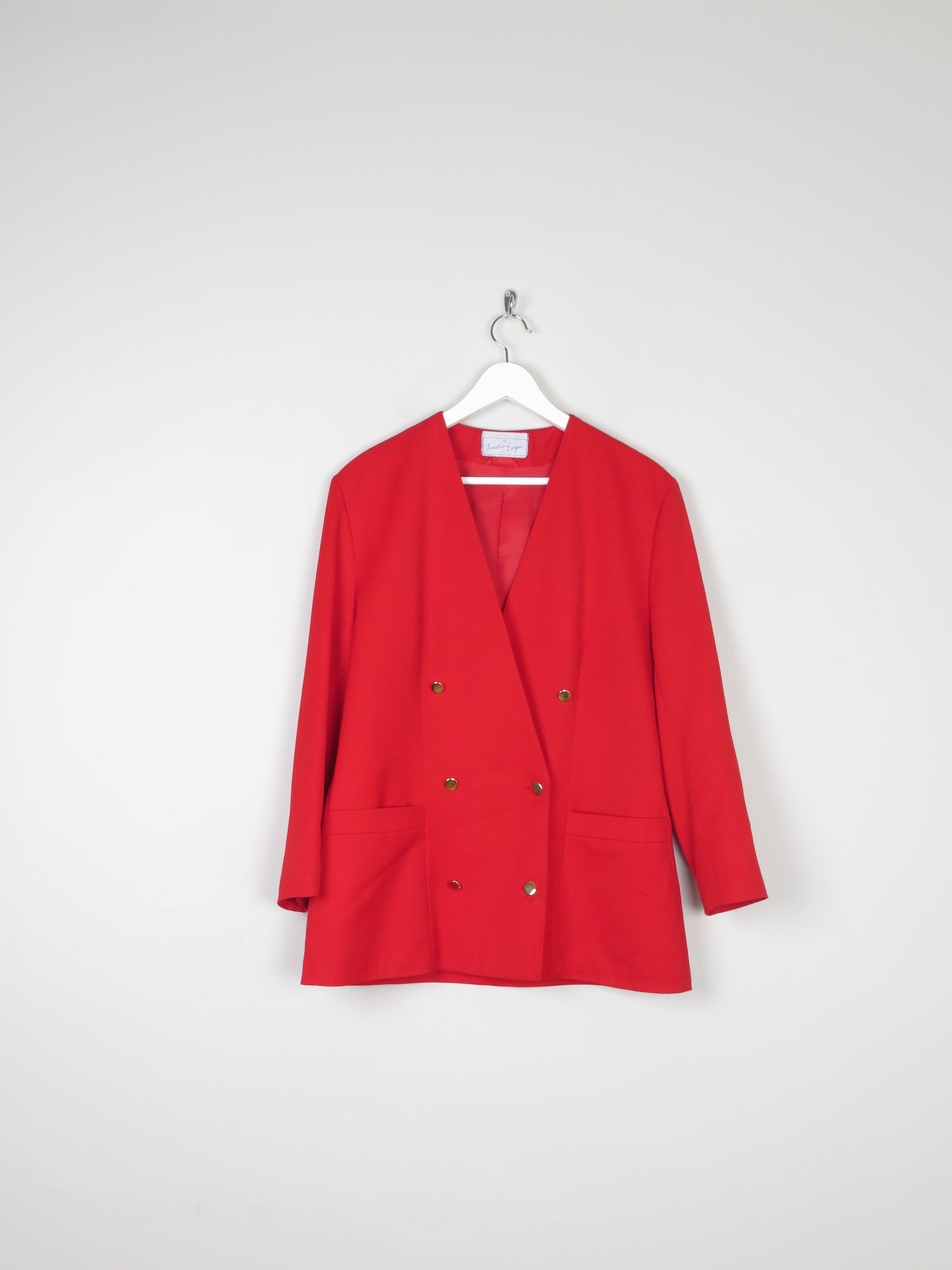 Women’s Red Vintage Collarless Double- Breasted Blazer 12 Oversized Style - The Harlequin