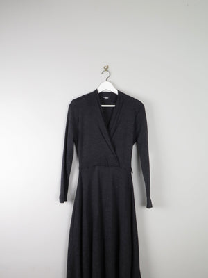Vintage Charcoal Grey Dress Wrap Over Style S - The Harlequin