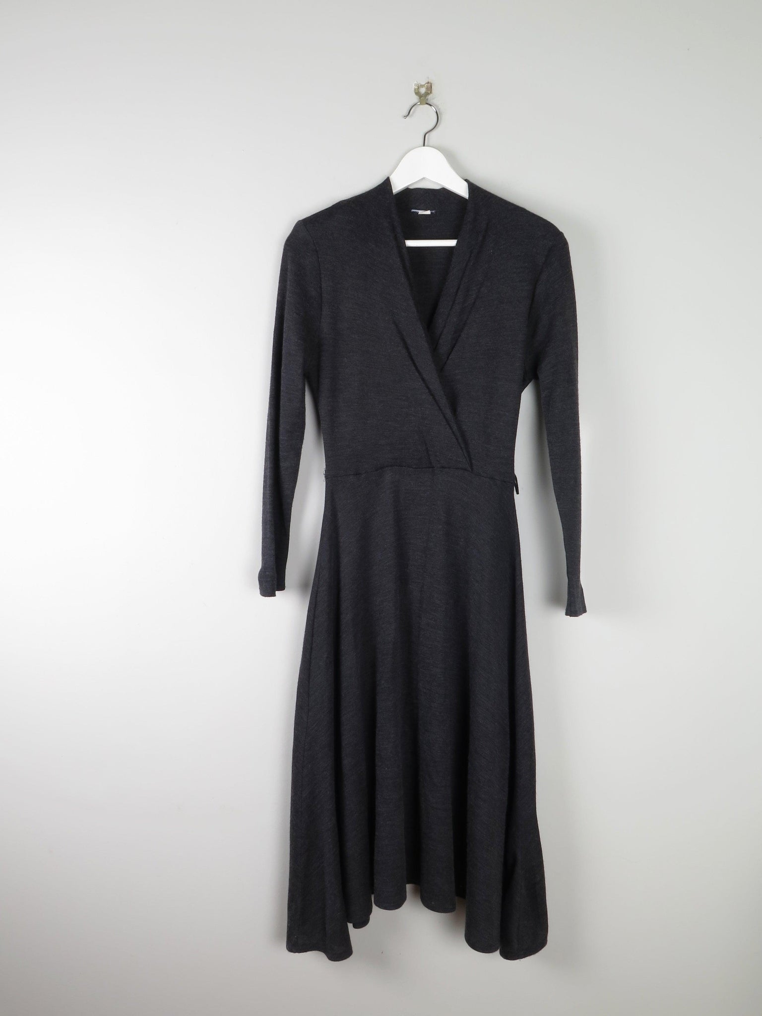 Vintage Charcoal Grey Dress Wrap Over Style S - The Harlequin