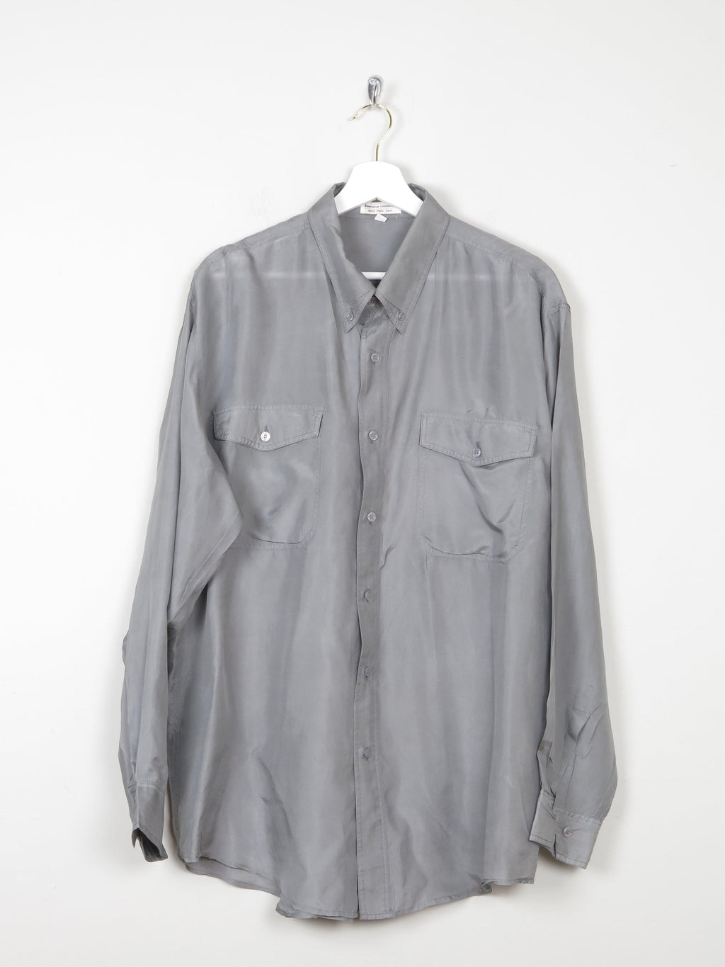 Men's Silk Vintage Grey Shirt L - The Harlequin