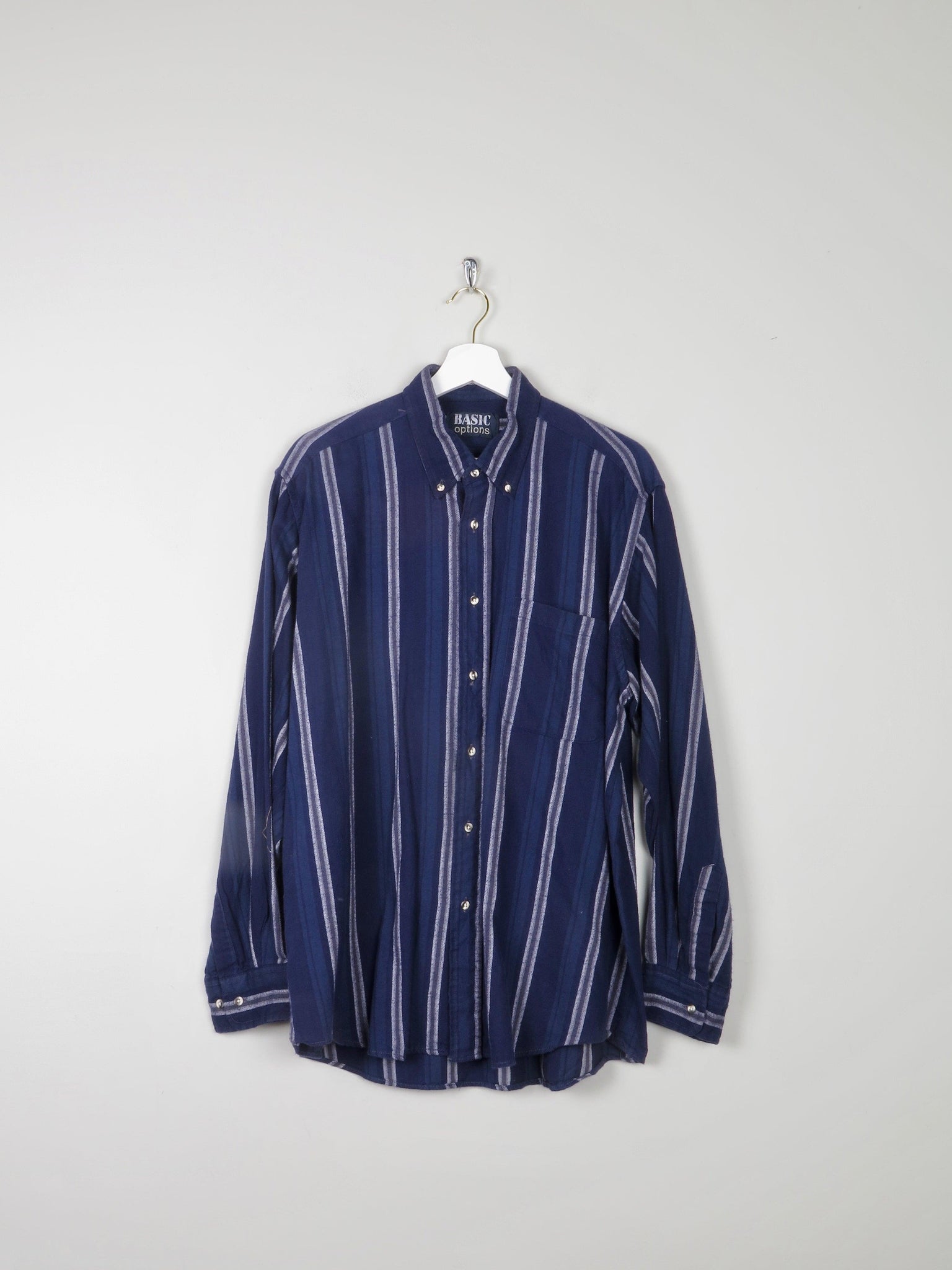 Men's Blue Striped Vintage Flannel Shirt L - The Harlequin